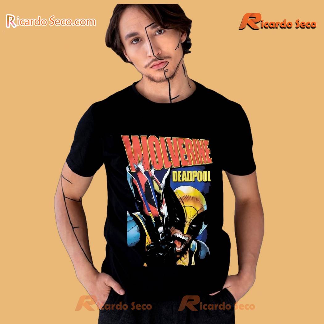 Marvel Wolverine & Deadpool Jumbo Vintage Graphic Unisex T-shirt, Women's V-neck b