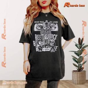 Beetlejuice Never Trust The Living Say It 3 Times Black & White Characters Graphic Tee, Classic Men Shirt