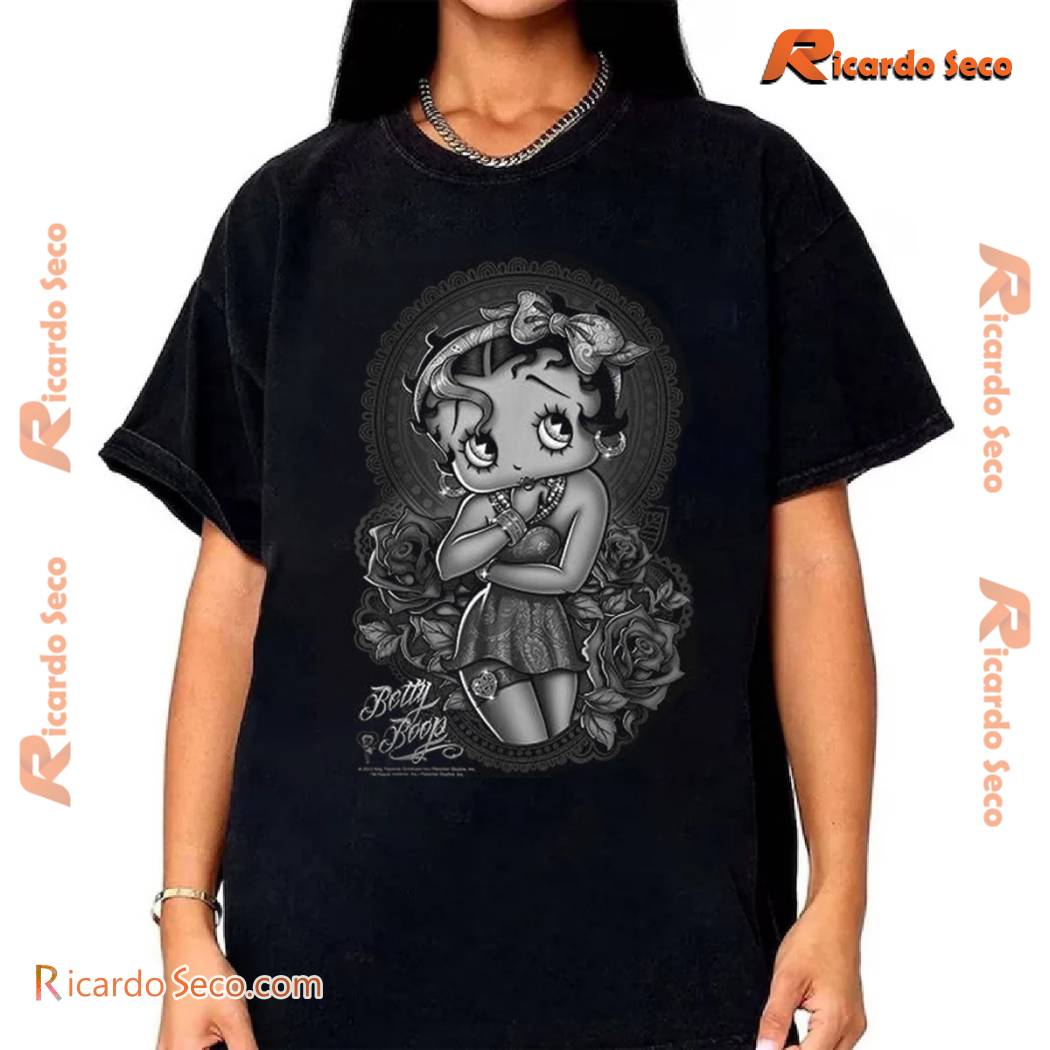Betty Boop Fashion Roses Vintage Unisex V-neck Ladies, Classic Men Shirt