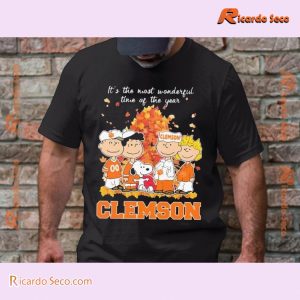 Clemson Tigers X Peanuts Snoopy 2024 Is The Most Wonderful Time Of The Year Graphic Unisex T-shirt, Comfort Colors, Classic Men Shirt a