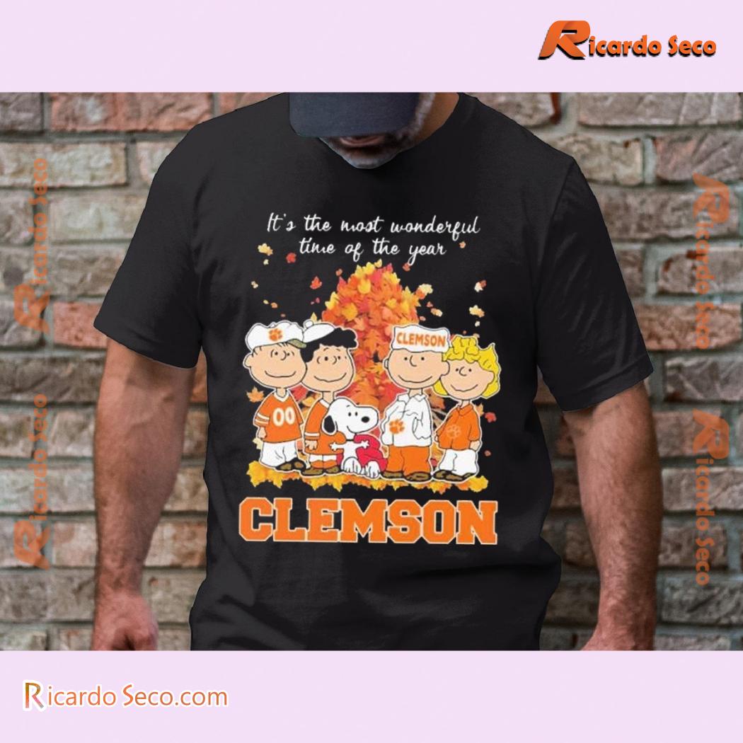 Clemson Tigers X Peanuts Snoopy 2024 Is The Most Wonderful Time Of The Year Graphic Unisex T-shirt, Comfort Colors, Classic Men Shirt a