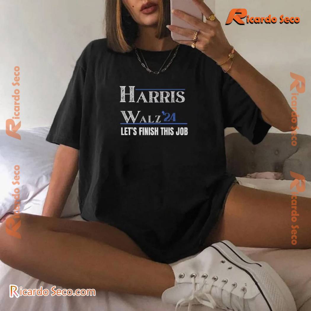 Harris Waltz 2024 For President Girl Power Madam President Harris 2024 Shirt Let's Finish This Job Election 2024, Unisex T-shirt, V-neck Ladies Harris Waltz 2024 For President Girl Power Madam President Harris 2024 Shirt Let's Finish This Job Election 2024, Unisex T-shirt, V-neck Ladies