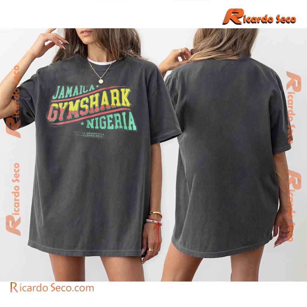 Jamaica Gymshark Nigeria Indiyah And Dami X Lifting Essentials Established 2012 Printed Shirt, Classic Men Shirt, V-neck Ladies a Jamaica Gymshark Nigeria Indiyah And Dami X Lifting Essentials Established 2012 Printed Shirt, Classic Men Shirt, V-neck Ladies a