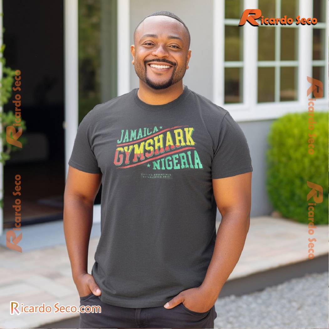 Jamaica Gymshark Nigeria Indiyah And Dami X Lifting Essentials Established 2012 Printed Shirt, Classic Men Shirt, V-neck Ladies Jamaica Gymshark Nigeria Indiyah And Dami X Lifting Essentials Established 2012 Printed Shirt, Classic Men Shirt, V-neck Ladies
