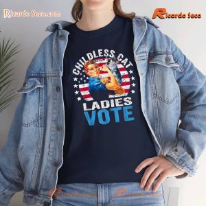 Kamala Harris Childless Cat Ladies Vote Funny Vintage Graphic Tee, V-neck Ladies