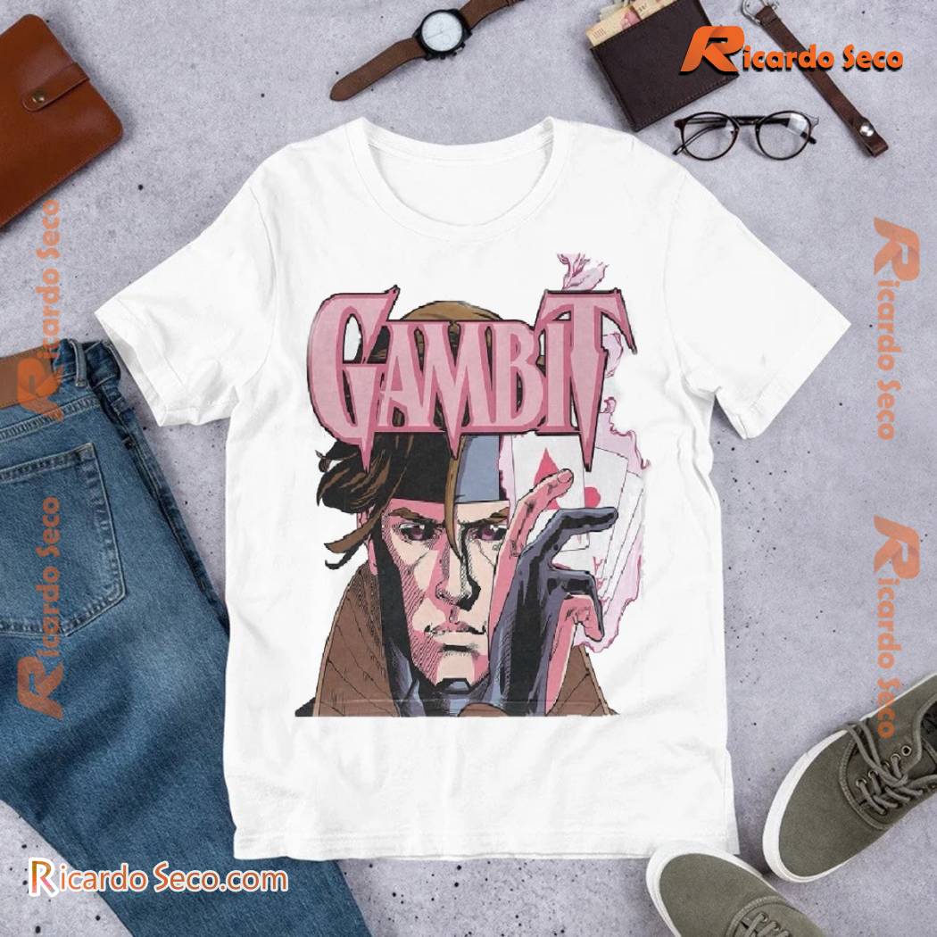 Marvel X-gambit Pink Cards Explosion Unisex T-shirt, Ladies V-neck a