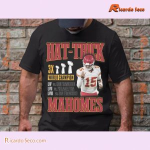 Mlb Kansas City Chiefs Hat-trick Patrick Mahomes 3x World Champion 2024 Graphic Unisex T-shirt, Classic Men Shirt a