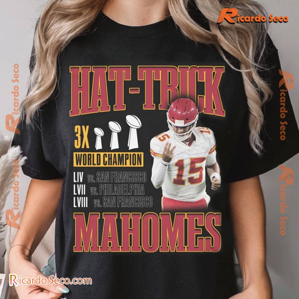 Mlb Kansas City Chiefs Hat-trick Patrick Mahomes 3x World Champion 2024 Graphic Unisex T-shirt, Classic Men Shirt Mlb Kansas City Chiefs Hat-trick Patrick Mahomes 3x World Champion 2024 Graphic Unisex T-shirt, Classic Men Shirt