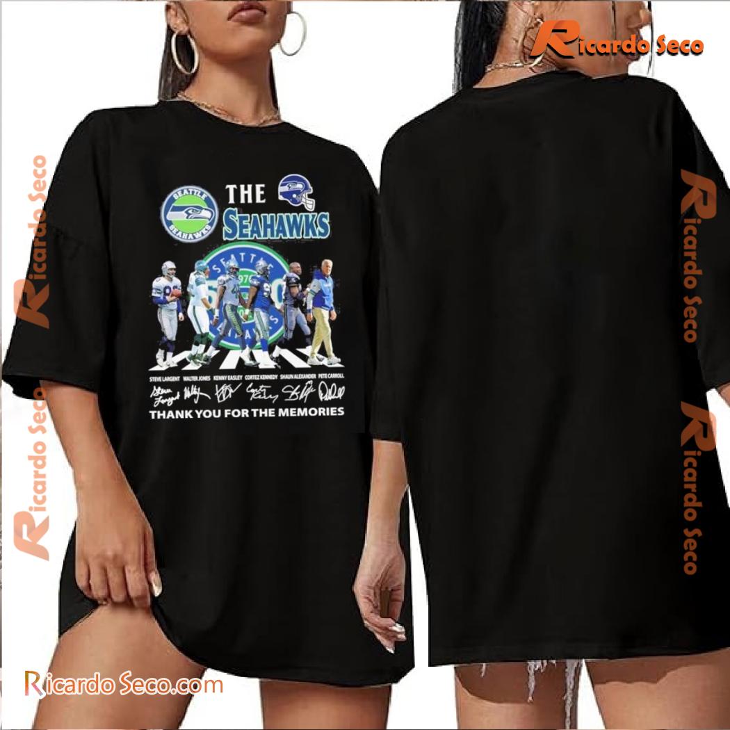 NFL Seattle Seahawks Abbey Road Thank You For The Memories Signatures Graphic Unisex T-shirt, Comfort Colors, Classic Men Shirt