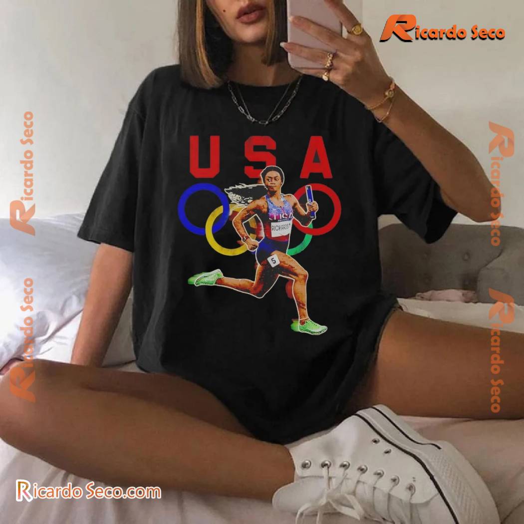 Olympics Paris 2024 Sha'carri Richardson 2024 Team Usa Olympics Paris Graphic Unisex Tee, V-neck Ladies Olympics Paris 2024 Sha'carri Richardson 2024 Team Usa Olympics Paris Graphic Unisex Tee, V-neck Ladies