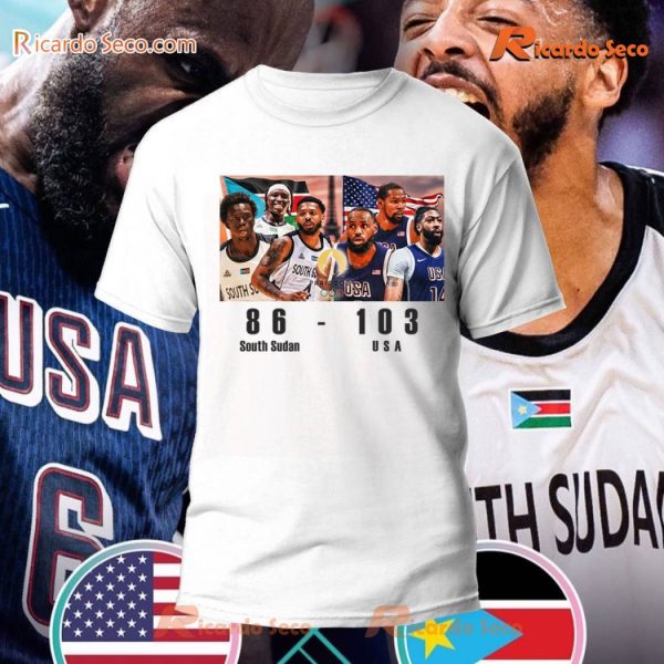 USA Basketball vs South Sudan Score 103-86 T-shirt, Men's V-neck