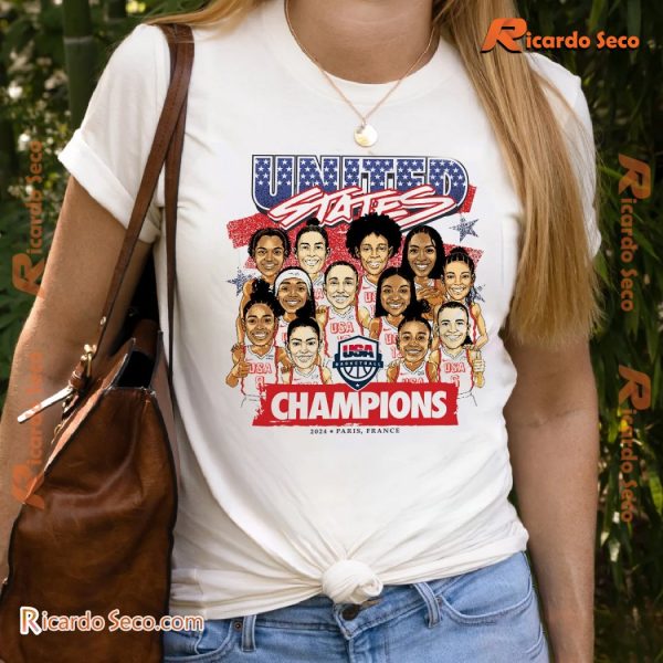 Usa Women's Basketball 2024 Summer Olympics Gold Medal Team Caricature Unisex Shirt, V-neck Ladies