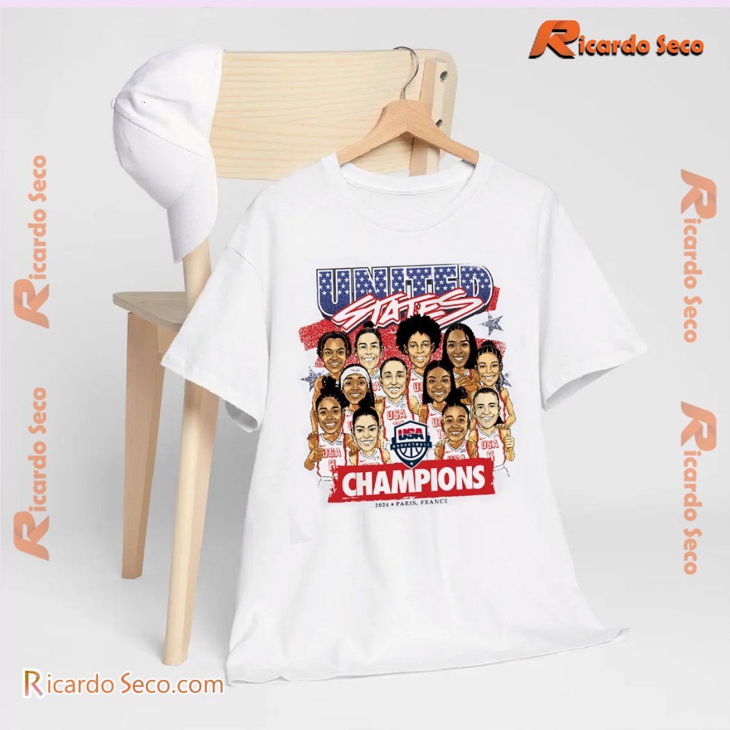 Usa Women's Basketball 2024 Summer Olympics Gold Medal Team Caricature Unisex Shirt, V-neck Ladies b Usa Women's Basketball 2024 Summer Olympics Gold Medal Team Caricature Unisex Shirt, V-neck Ladies b