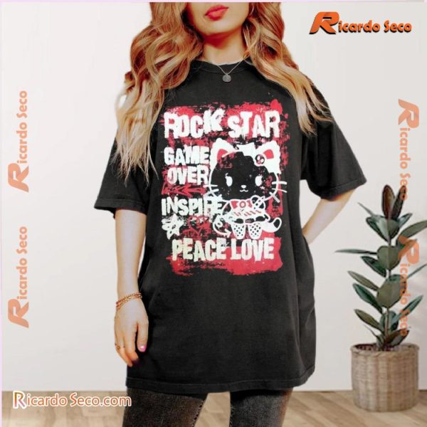 Rock Star Game Over Inspire Peace Love Graphic Unisex T-shirt, Classic Women Shirt, V-neck Ladies