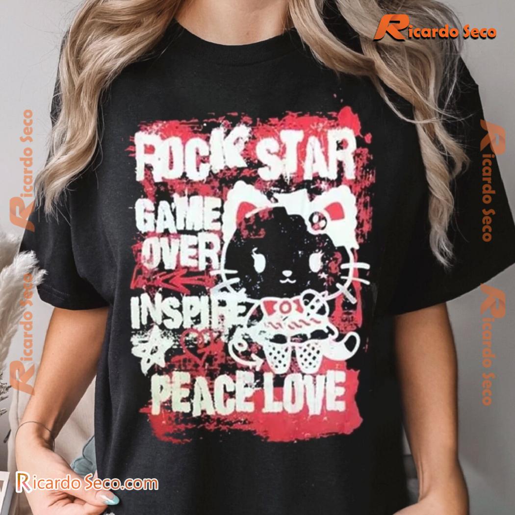 Rock Star Game Over Inspire Peace Love Graphic Unisex T-shirt, Classic Women Shirt, V-neck Ladies a