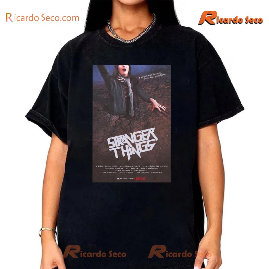 Stranger Things Joyce Got Up On The Wrong Side Of The Upside Down Poster Graphic Unisex T-shirt, Classic Men Shirt b