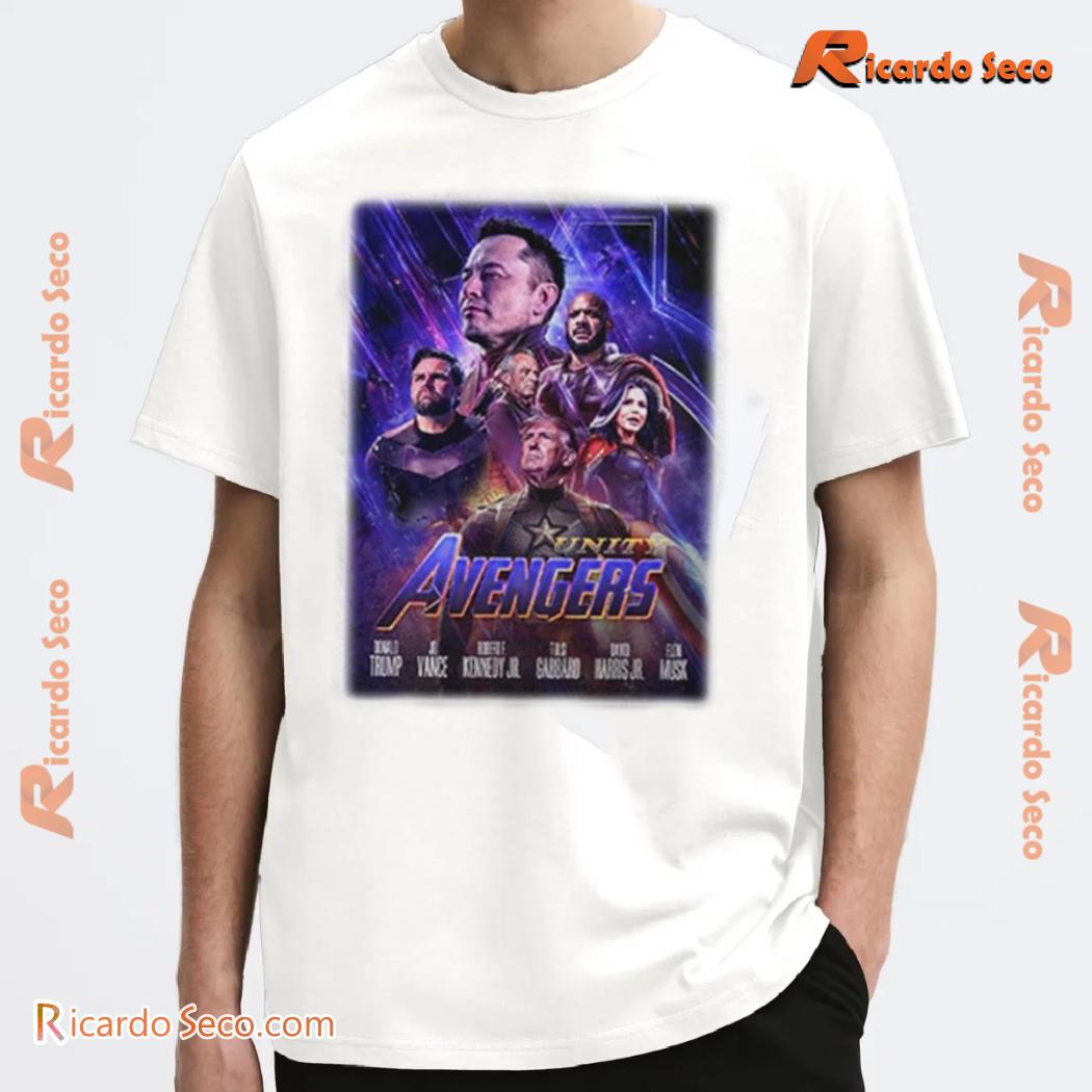 Unity Avengers Donald Trump Captain America JD Vance Robert F. Kennedy Jr. Tulsi Gabbard Elon Musk graphic unisex t-shirt, classic men shirt a Unity Avengers Donald Trump Captain America JD Vance Robert F. Kennedy Jr. Tulsi Gabbard Elon Musk graphic unisex t-shirt, classic men shirt a