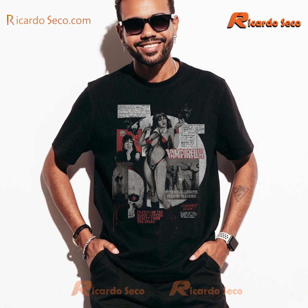 Vampirella Coming Soon Featuring The Blood-lusting Beauty From The Stars Graphic Unisex T-shirt, Classic Men Shirt Vampirella Coming Soon Featuring The Blood-lusting Beauty From The Stars Graphic Unisex T-shirt, Classic Men Shirt