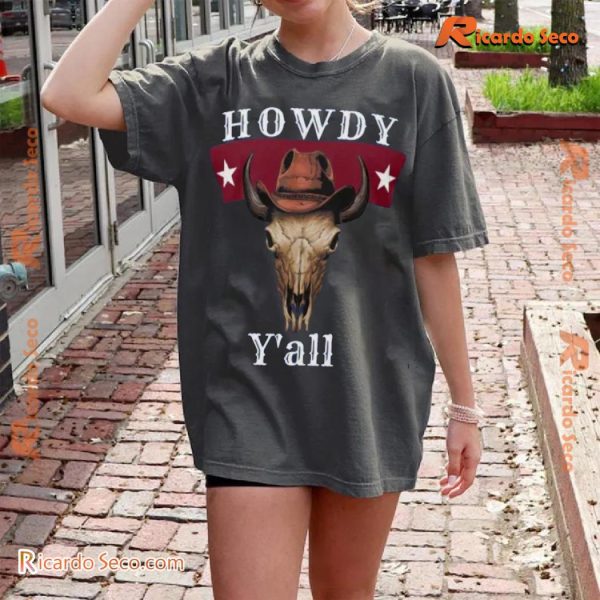 Cow Bull Skull Howdy Cowboy Cowgirl Western Country Music Graphic Unisex T-shirt, Classic Men Shirt