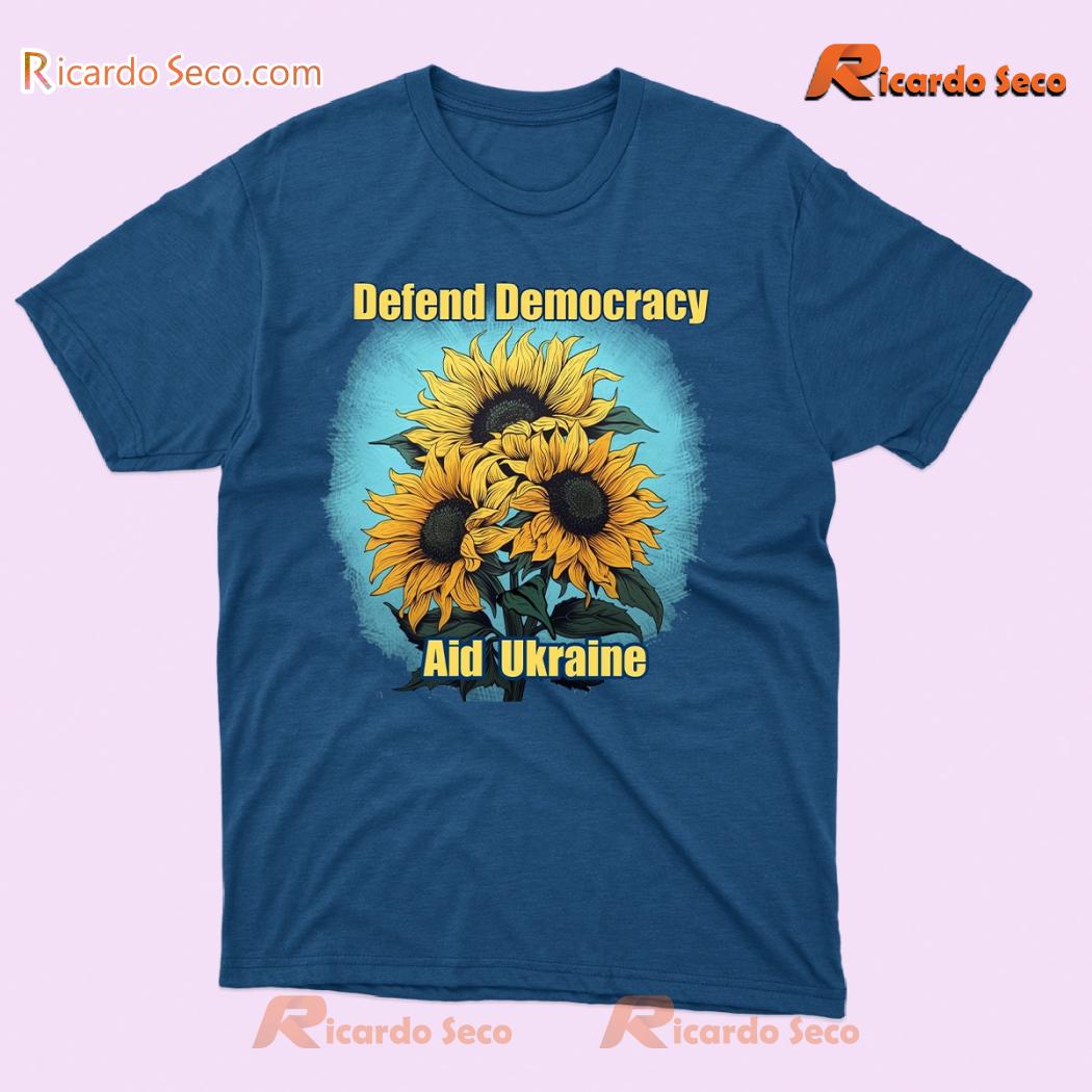 Defend Democracy Aid Ukraine Blue And Yellow Sunflower Graphic Classic Men Shirt N5eXtJU