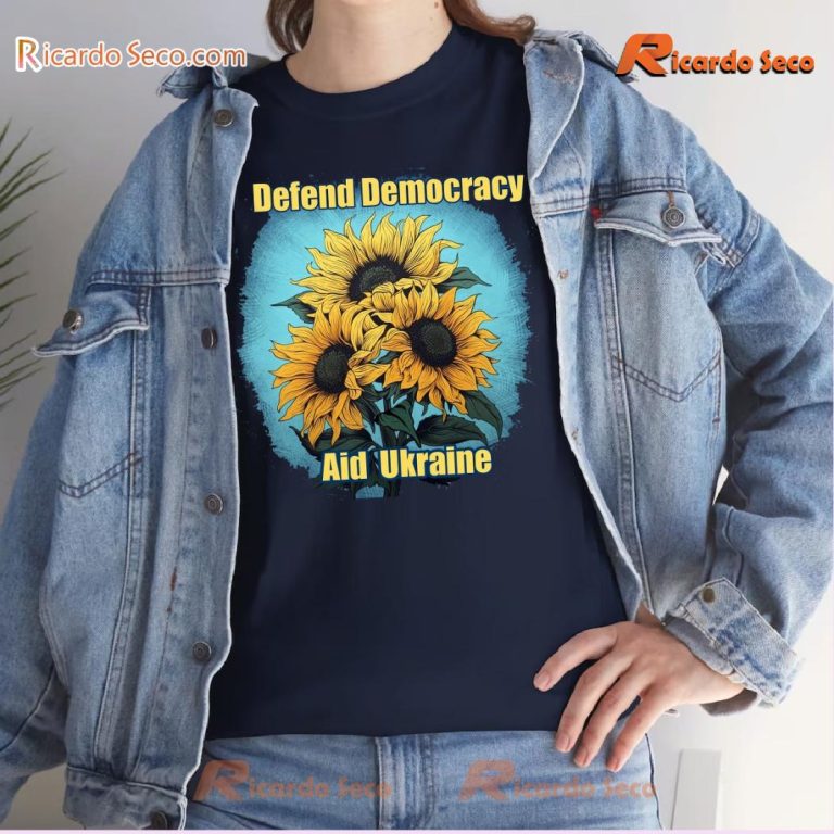 Defend Democracy Aid Ukraine Blue And Yellow Sunflower Graphic Classic Men Shirt-a FEs71aK