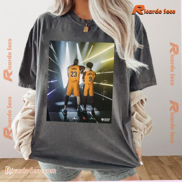 NBA Los Angeles Lakers Bronny James X Lebron James Gift For Fan Graphic Unisex T-shirt, Classic Men Shirt