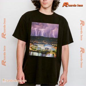 NFL Lightning Striking Above The Pittsburgh Steelers Stadium Graphic Unisex Shirt, Classic Men Shirt a