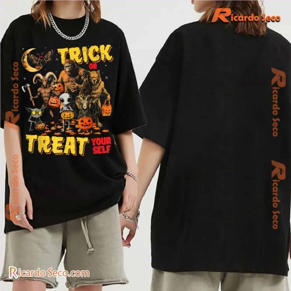 Trick Or Treat Yourself Cryptid Bigfoot Dogman Halloween Graphic Unisex T-shirt, Classic Men Shirt