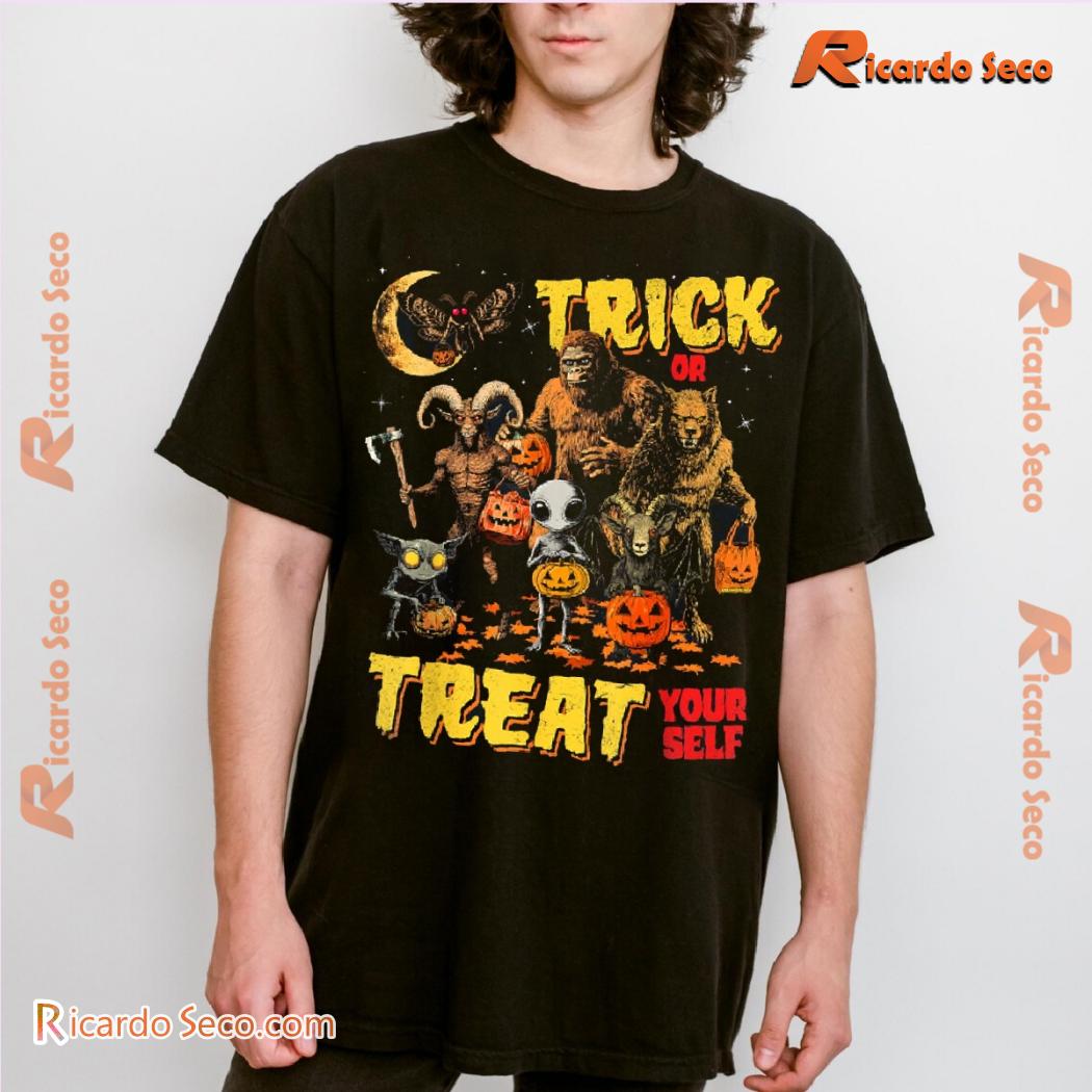 Trick Or Treat Yourself Cryptid Bigfoot Dogman Halloween Graphic Unisex T-shirt, Classic Men Shirt a Trick Or Treat Yourself Cryptid Bigfoot Dogman Halloween Graphic Unisex T-shirt, Classic Men Shirt a