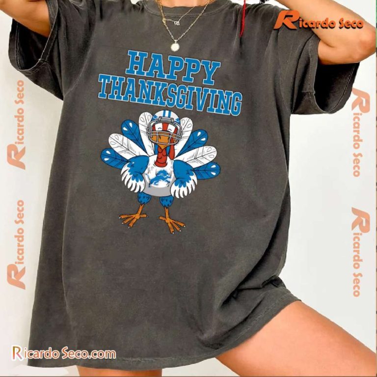 Detroit Lions Happy Thanksgiving Graphic Classic Men Shirt-b YLCBgbQ