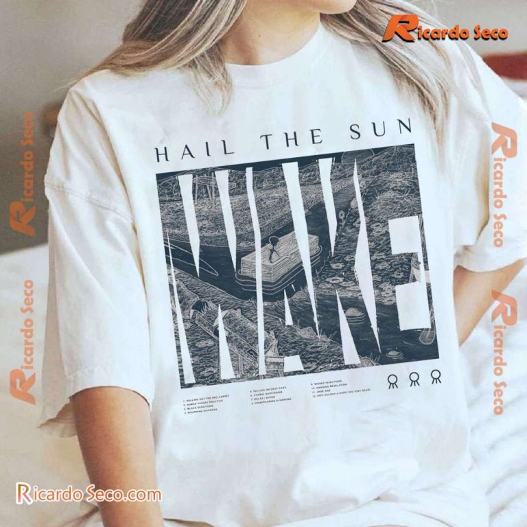 Hail The Sun White & Navy Wake Tracklist Graphic Classic Men Shirt yJn3A15