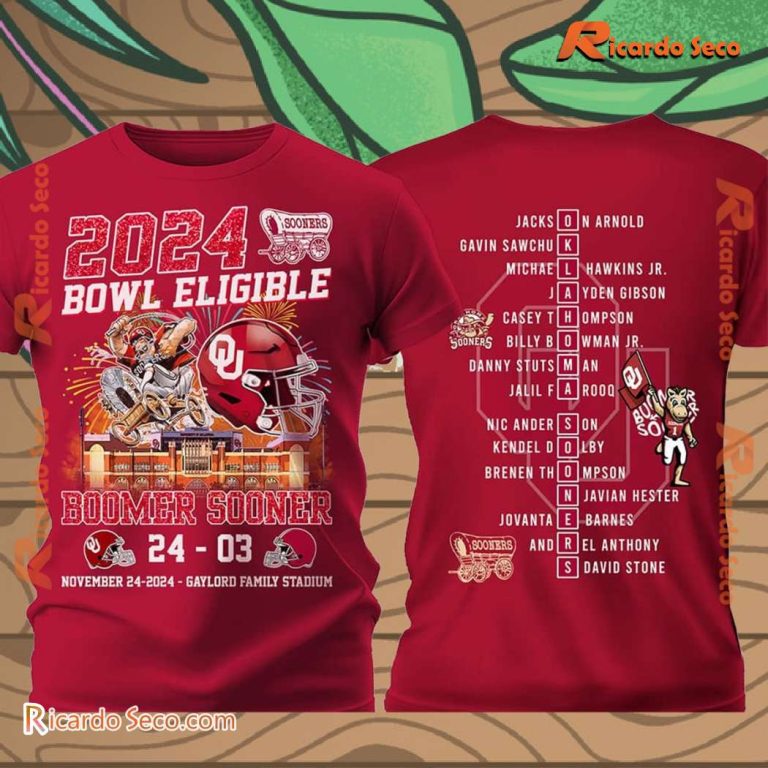 Oklahoma Sooners 2024 Bowl Eligible Boomer Sooner 24-03 Alabama Unisex T-shirt YBe271L