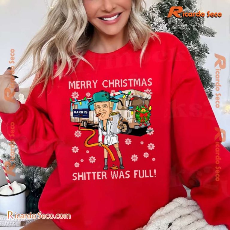 Trump Merry Christmas Shitter Was Full Unisex Sweater re2nSdK