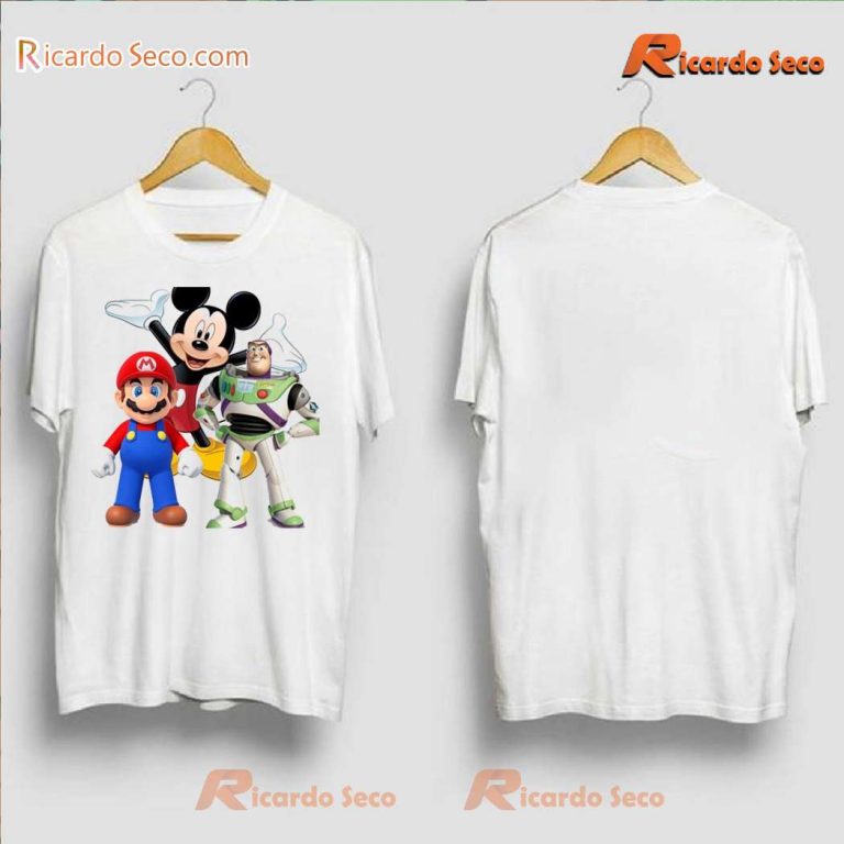 Mickey Mouse X Mario Super Mario X Buzz Lightyear Graphic Classic Men Shirt-a BkvXKN1