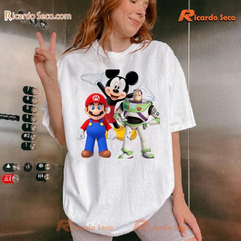 Mickey Mouse X Mario Super Mario X Buzz Lightyear Graphic Classic Men Shirt-b DYSr0i9