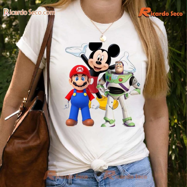 Mickey Mouse X Mario Super Mario X Buzz Lightyear Graphic Classic Men Shirt 34UguxJ