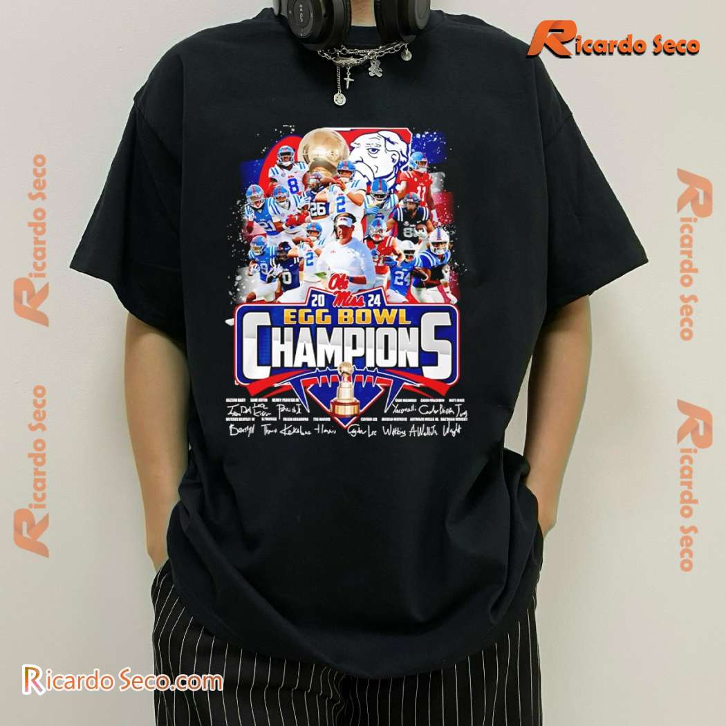 Ole Miss 2024 Egg Bowl Champions Signatures Graphic Unisex T-shirt 9WpGDCM