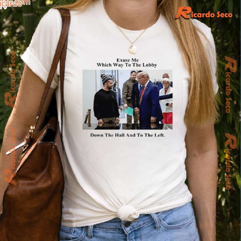 Trump Exuse Me Which Way To The Lobby Down The Hall And To The Left Classic Men Shirt VShpiWy