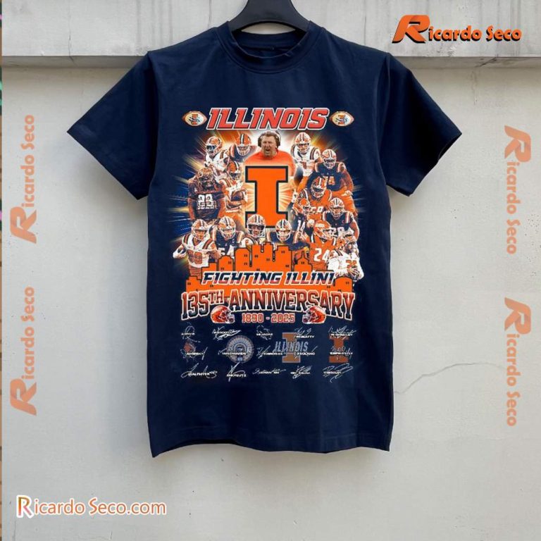 Illinois Fighting Illini 135th Anniversary 1890-2025 Football History Signatured T-shirt-a JxmaCiK