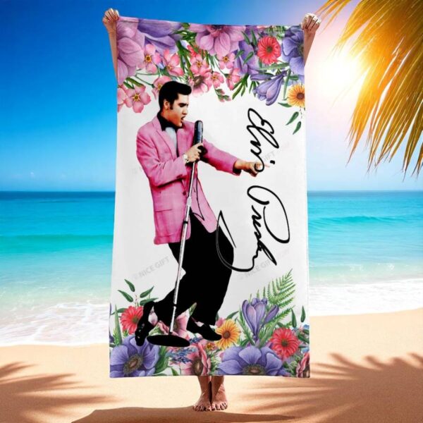 Elvis Presley Flower Signatured Beach Towel 2fjlVUH