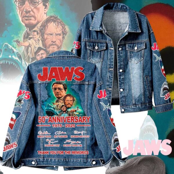 Jaws 50th Anniversary 1975-2025 Denim Jacket 4Gom85u