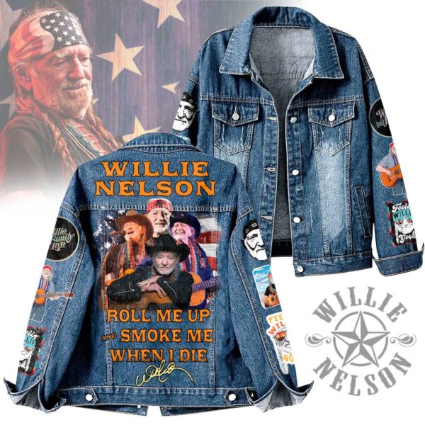 Willie Nelson Roll Me Up Smoke Me When I Die Denim Jacket f9OP2vd