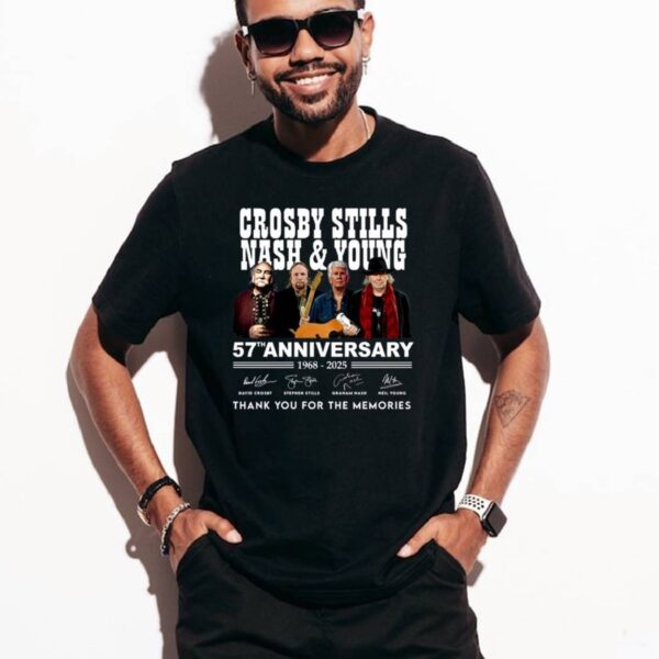 Crosby, Stills, Nash & Young 57th Anniversary 1968-2025 T-shirt D3T8gaG