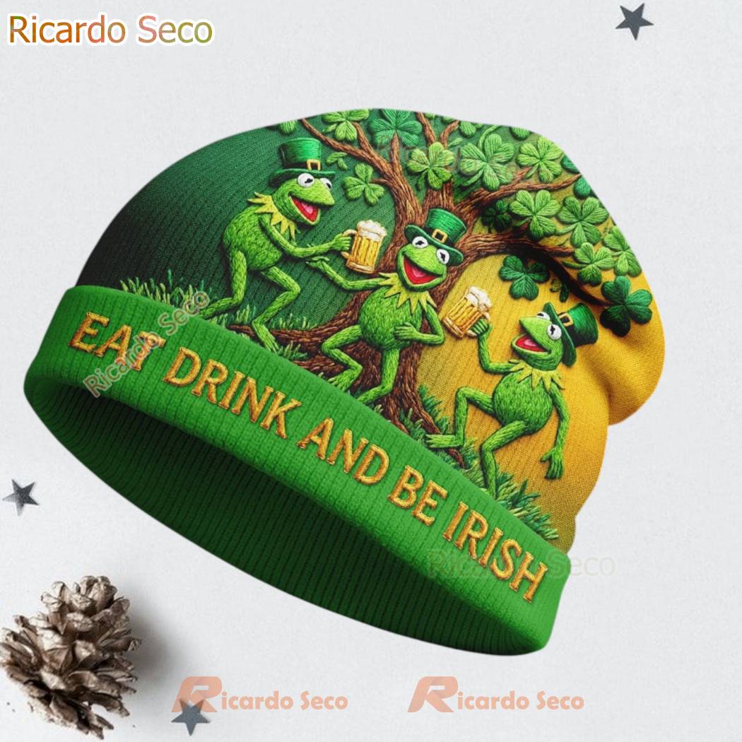 Kermit The Frog Eat Drink & Be Irish Beanie Hat Kermit The Frog Eat Drink & Be Irish Beanie Hat dZ8JLqp