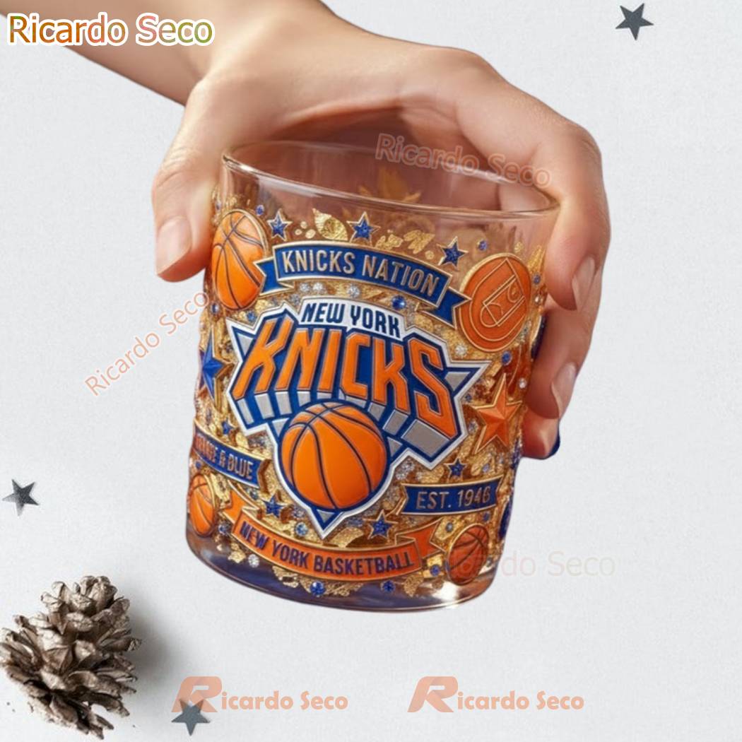 New York Knicks Orange & Blue Est 1946 Whiskey Glass-a bDFMVA7