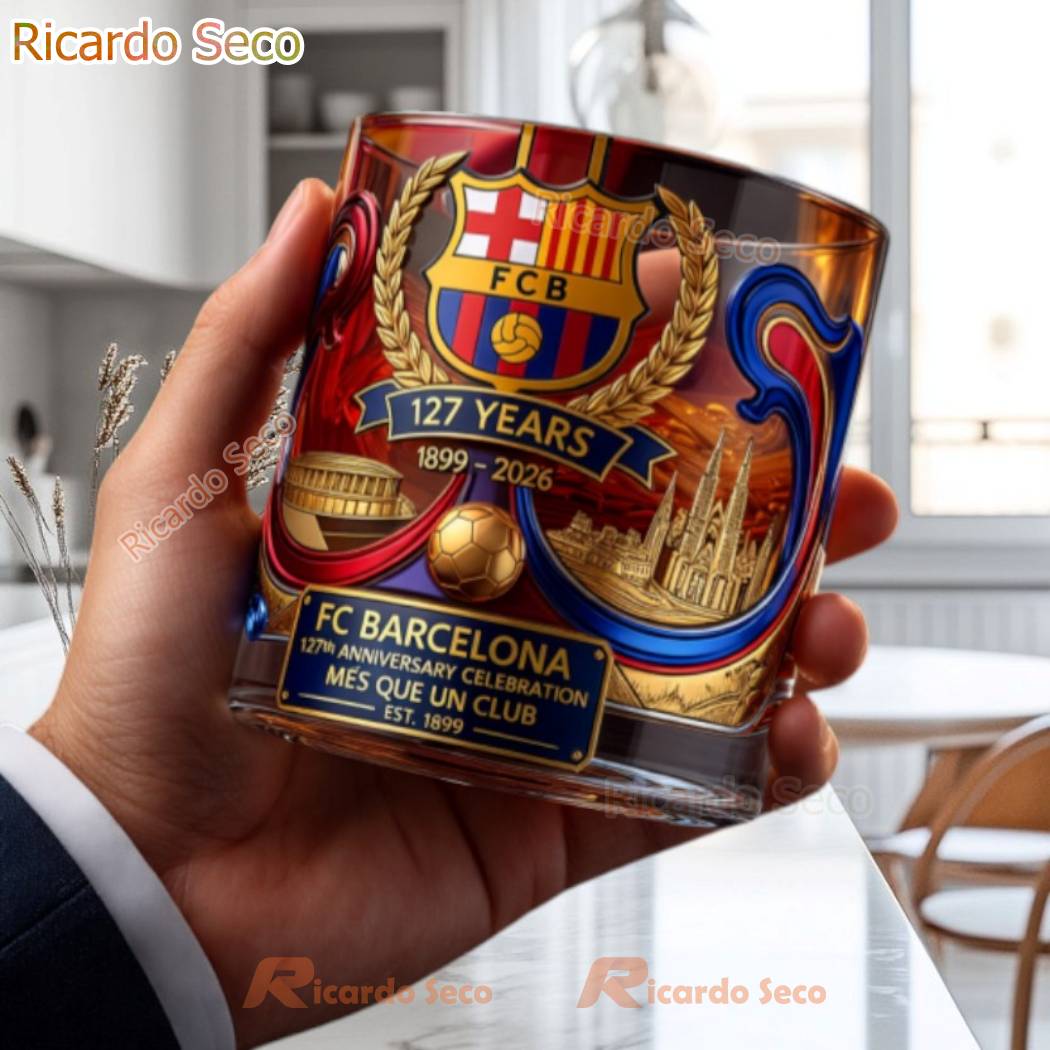 Barcelona FC 127 Years Mes Que Un Club Whiskey Glass-a BRChS92