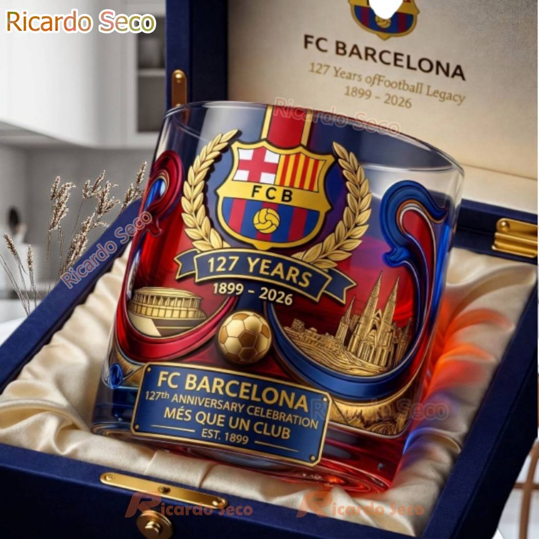 Barcelona FC 127 Years Mes Que Un Club Whiskey Glass rtFnDqz