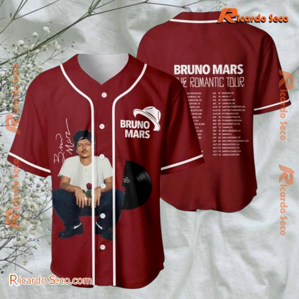 Bruno Mars The Romantic Tour List Baseball Jersey A1yehtD