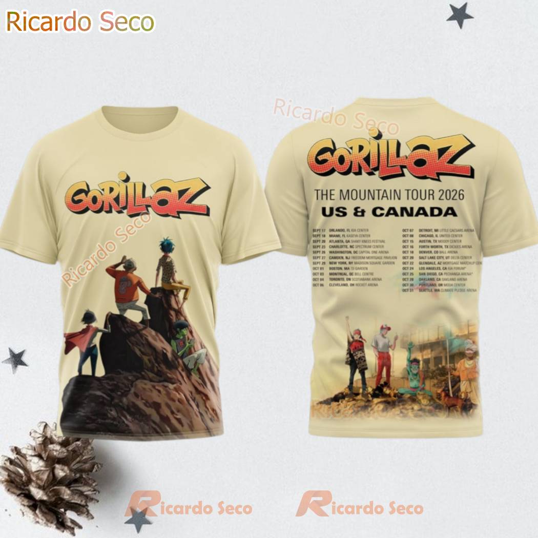 Gorillaz The Mountain Tour 2026 US & Canada 3D T-shirt dPfL4YR