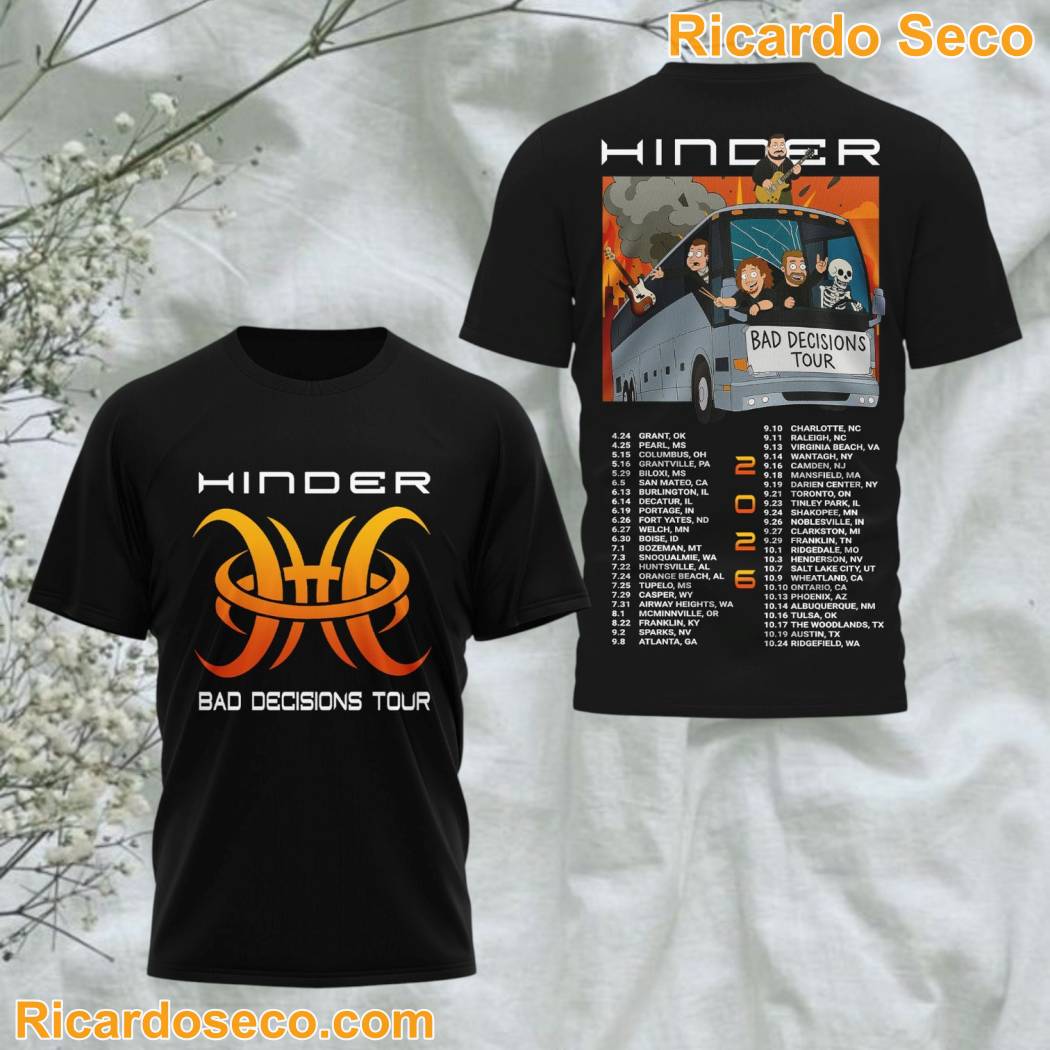 Hinder Tour Bad Decisions 2026 3D T-shirt dZinrKs